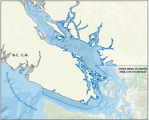Map of the southern portion of British Columbia pilot area